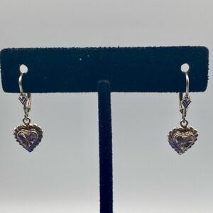 Beverly Hills Sterling Silver Diamond Cut Heart Dangle Earrings